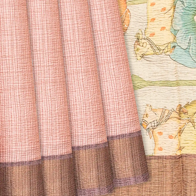 Multi Colour Woven Crushed Blended Saree With Printed Pichwai Cow Motifs-Multi colour