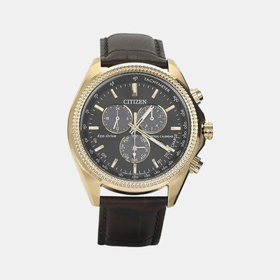 Eco-Drive Men Eco-Drive Black Dial Chronograph Leather Watch BL5562-18E