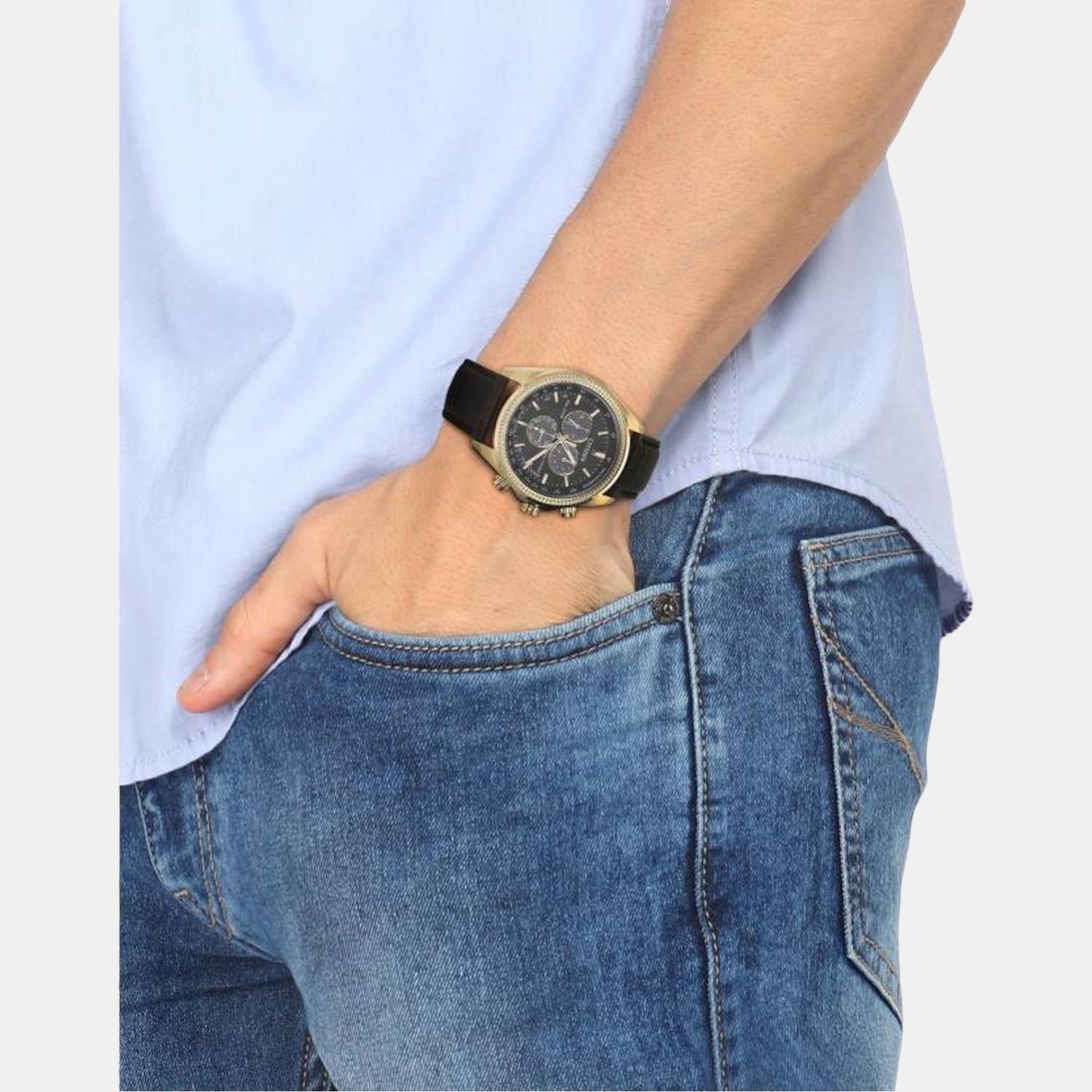Eco-Drive Men Eco-Drive Black Dial Chronograph Leather Watch BL5562-18E