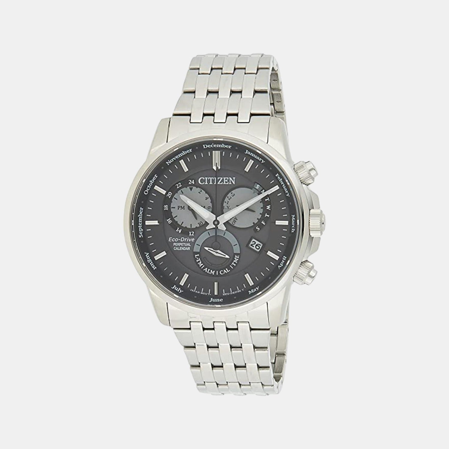Eco-Drive Men Eco-Drive Grey Dial Chronograph Stainless Steel Watch BL8150-86H