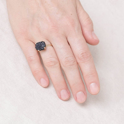 Black Tourmaline Raw Freeform Gold or Silver Ring