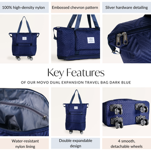 Movo Dual Expansion Travel Bag With Removable Wheels Dark Blue
