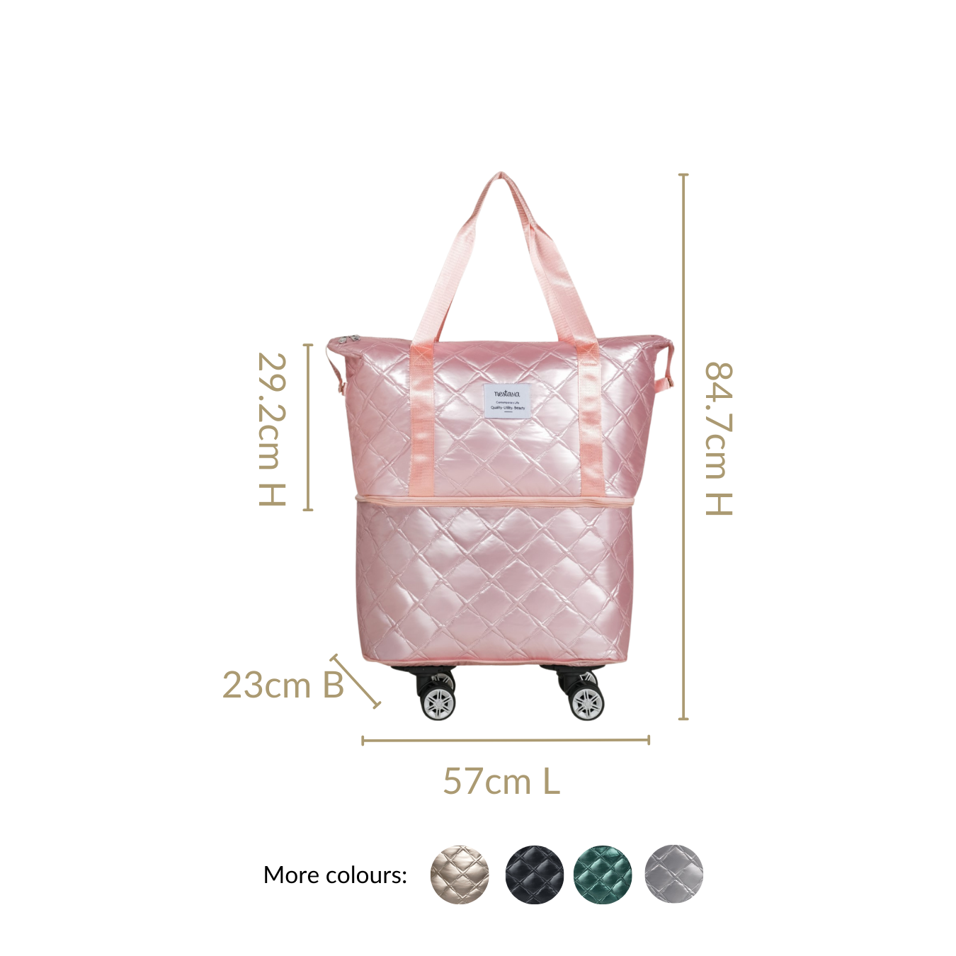 Movo Adjustable Travel Bag With Detachable Wheels Pearl Pink