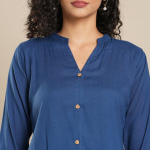 Blue Solid Pure Cotton Top