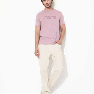 Rare Rabbit Articale Mens Bolt Dusky Pink Cotton Lycra Fabric Short Sleeve Crew Neck Regular Fit Graphic Print T-Shirt
