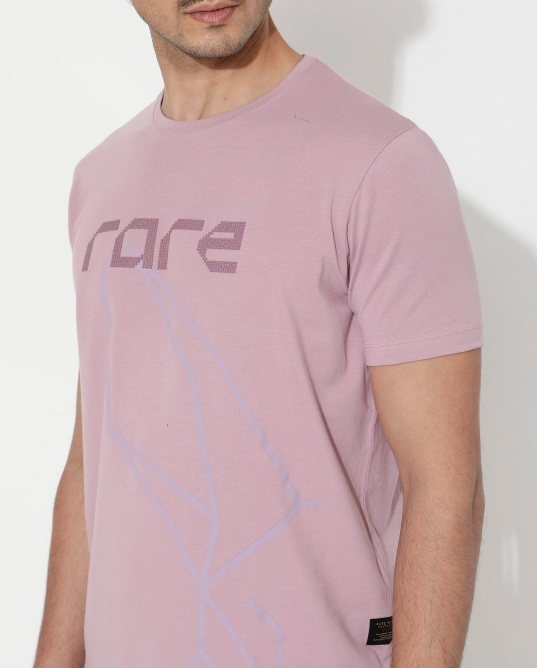 Rare Rabbit Articale Mens Bolt Dusky Pink Cotton Lycra Fabric Short Sleeve Crew Neck Regular Fit Graphic Print T-Shirt