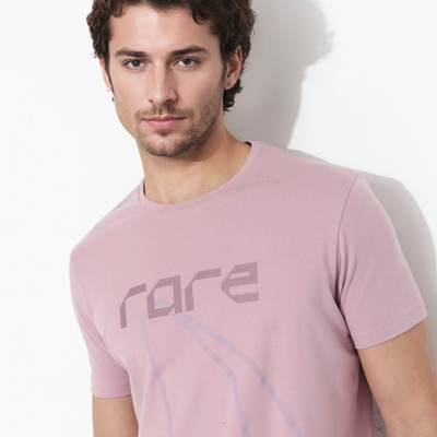 Rare Rabbit Articale Mens Bolt Dusky Pink Cotton Lycra Fabric Short Sleeve Crew Neck Regular Fit Graphic Print T-Shirt