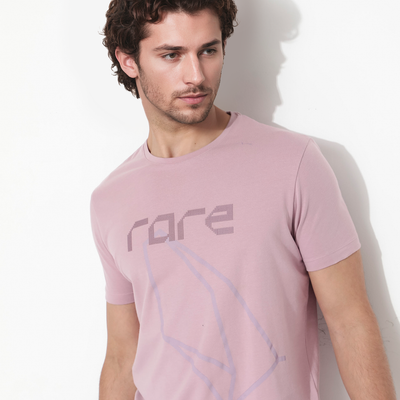Rare Rabbit Articale Mens Bolt Dusky Pink Cotton Lycra Fabric Short Sleeve Crew Neck Regular Fit Graphic Print T-Shirt