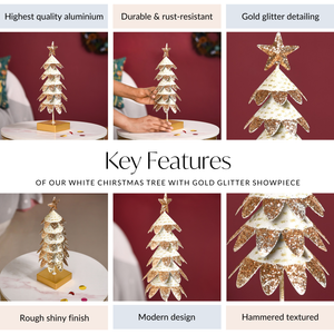 White Christmas Tree With Gold Glitter Showpiece