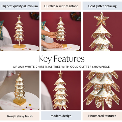 White Christmas Tree With Gold Glitter Showpiece