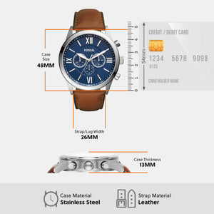 Flynn Men Quartz Blue Dial Chronograph Leather Watch BQ2125