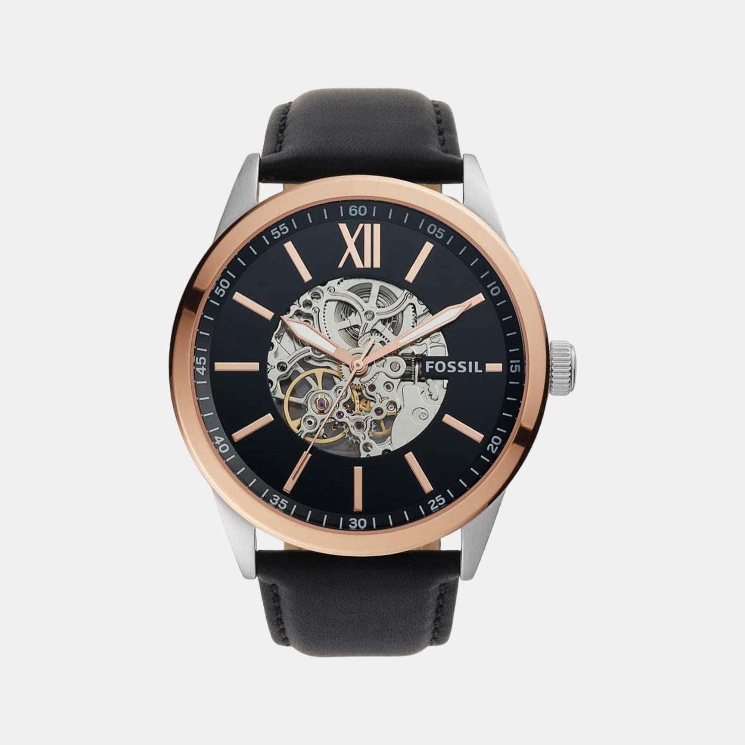 Flynn Men Automatic Black Dial Analog Leather Watch BQ2383