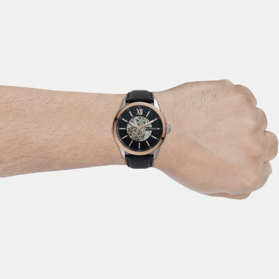 Flynn Men Automatic Black Dial Analog Leather Watch BQ2383