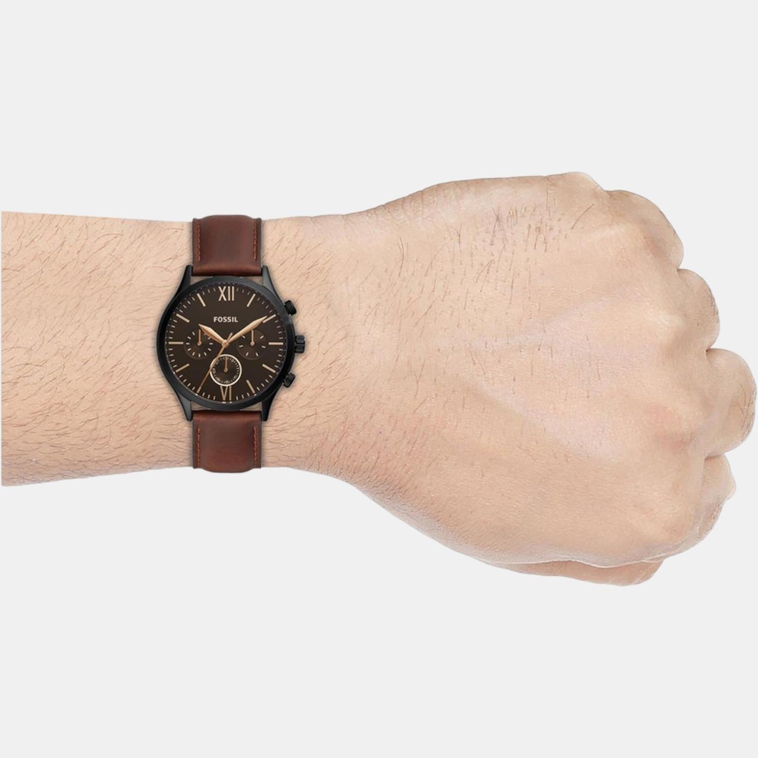 Fenmore Men Quartz Black Dial Chronograph Leather Watch BQ2453