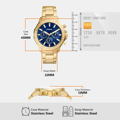 Bannon Men Quartz Blue Dial Multi-Function Stainless Steel Watch BQ2706