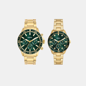 Bannon Couple Quartz Green Dial Multi-Function Stainless Steel Watch BQ2754SET