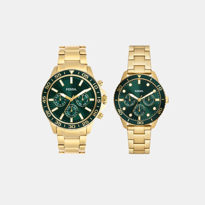 Bannon Couple Quartz Green Dial Multi-Function Stainless Steel Watch BQ2754SET