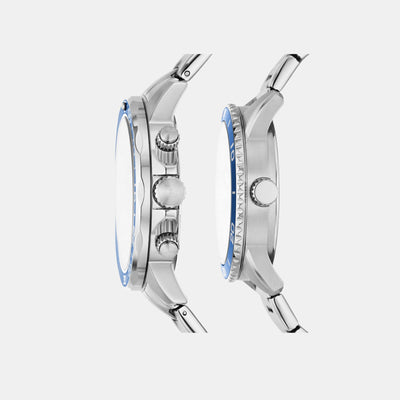 Bannon Couple Quartz Blue Dial Multi-Function Stainless Steel Watch BQ2828SET