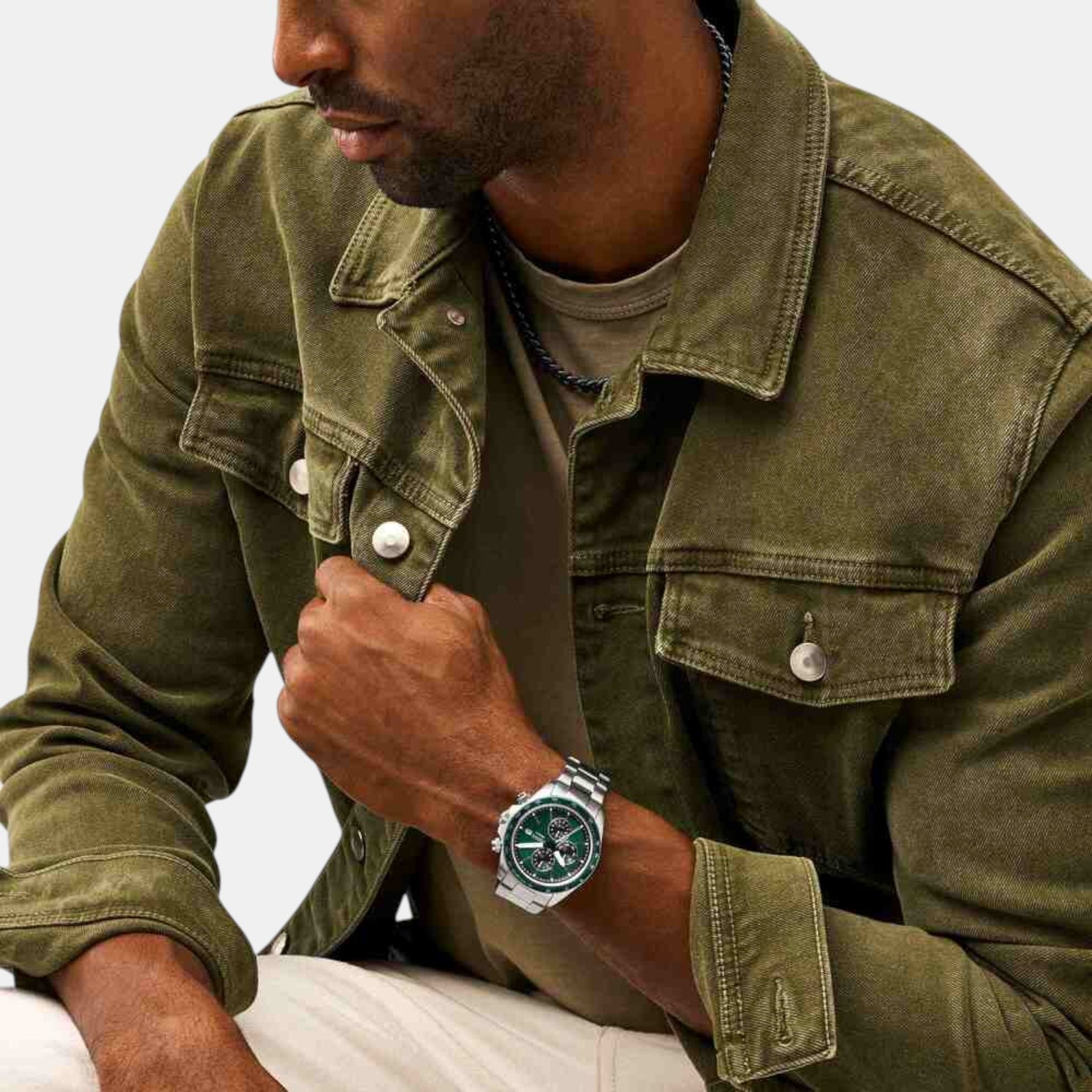 Autocross Men Quartz Green Dial Analog Stainless Steel Watch FS6127