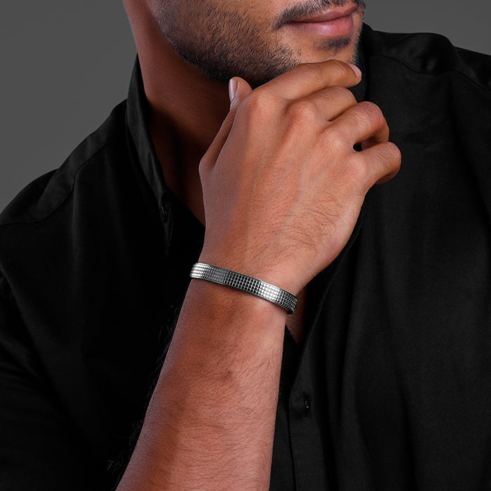 Black Rhodium Textured Kada For Him