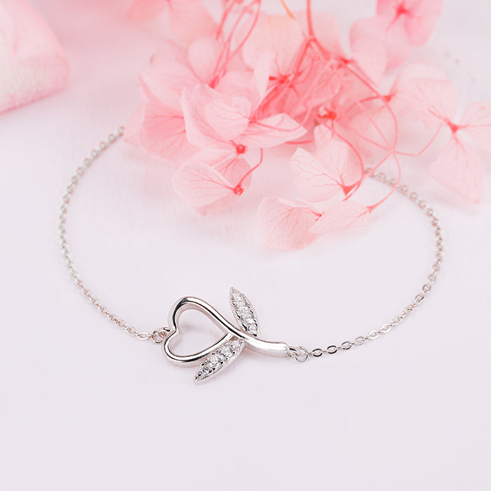 Silver Heart Leaf Love Bracelet