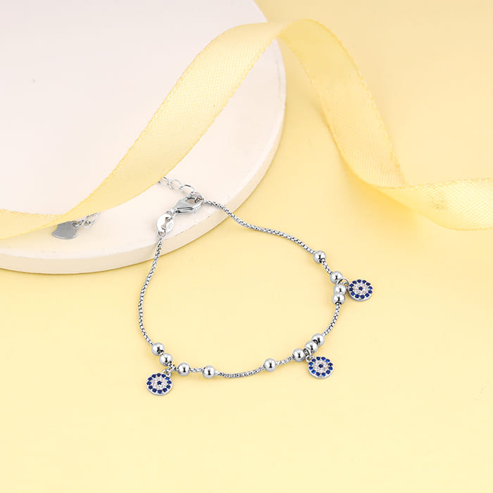 Silver Evil Eye Charm Bracelet