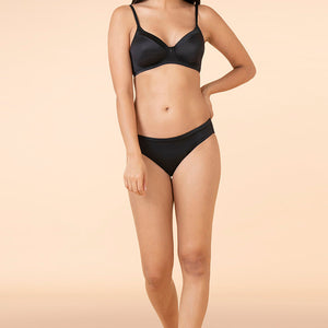 Satin Edge Padded Non-wired T-shirt Bra - Black