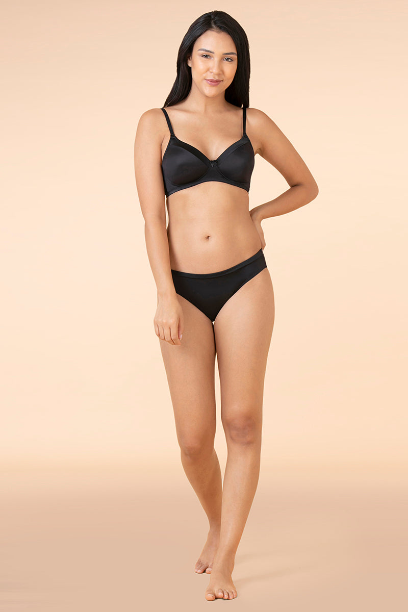 Satin Edge Padded Non-wired T-shirt Bra - Black