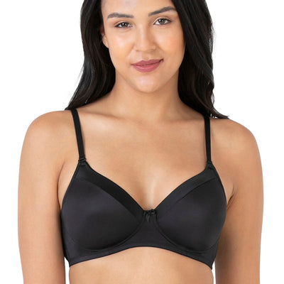Satin Edge Padded Non-wired T-shirt Bra - Black