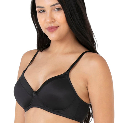 Satin Edge Padded Non-wired T-shirt Bra - Black
