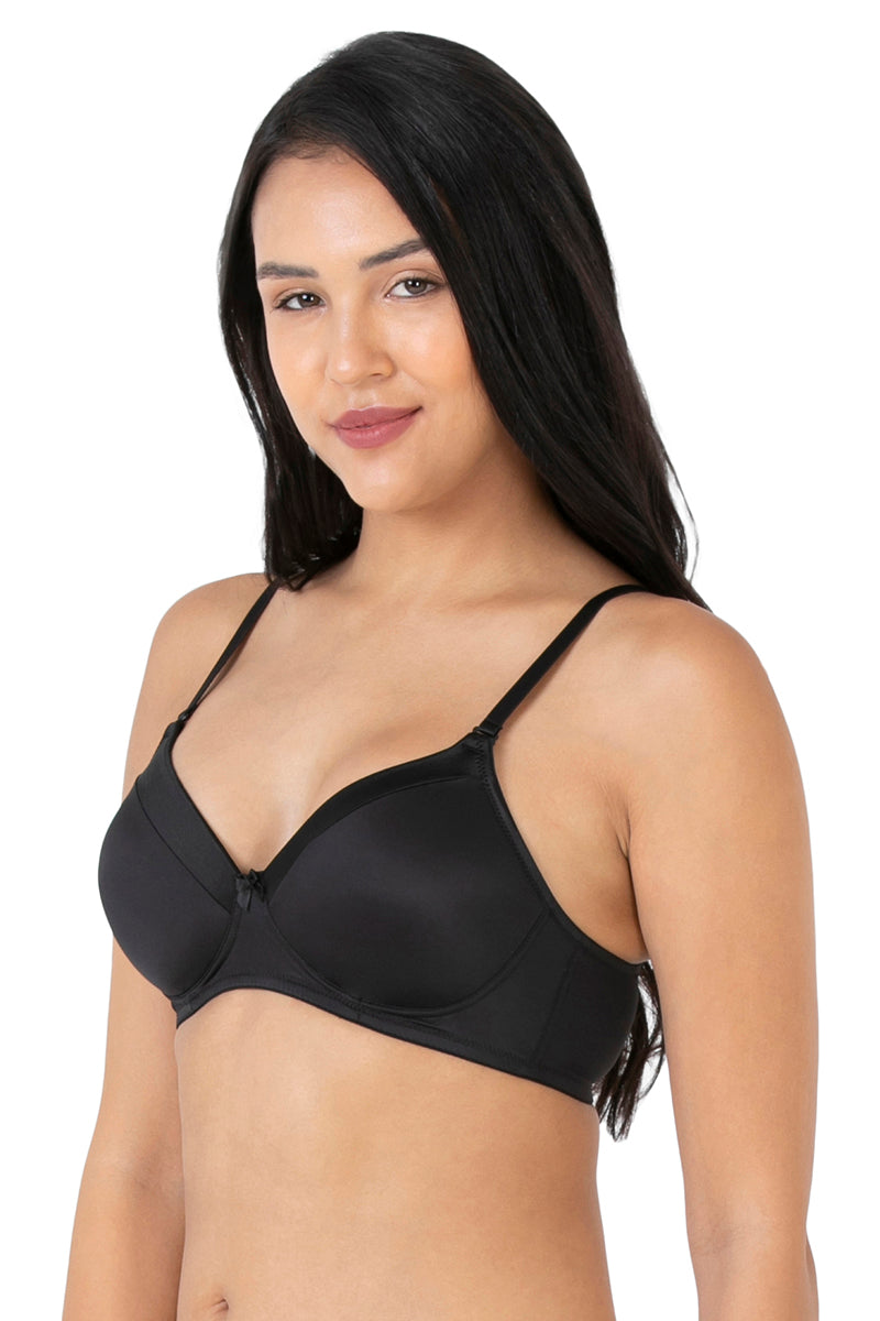 Satin Edge Padded Non-wired T-shirt Bra - Black