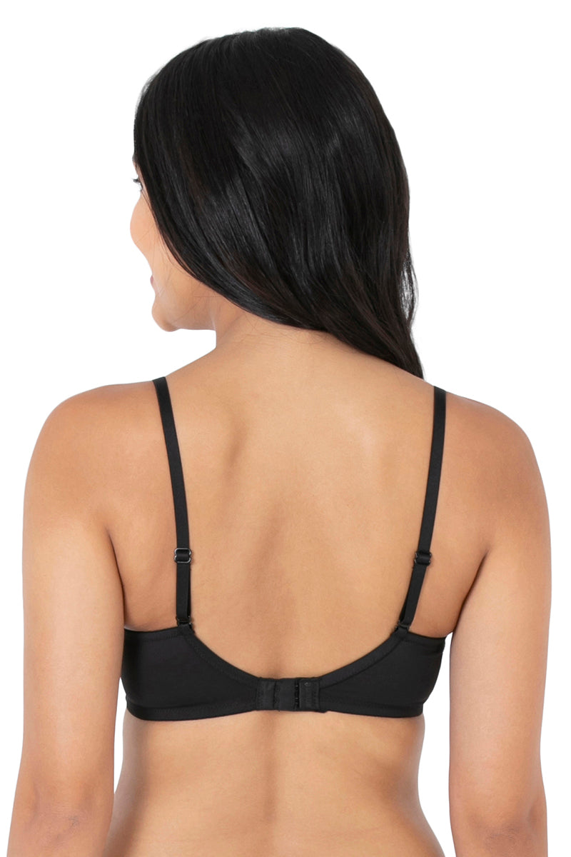 Satin Edge Padded Non-wired T-shirt Bra - Black