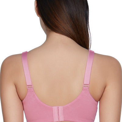 Non-Padded Non-Wired Full Cover Cotton Lace Support Bra - Wild Rose