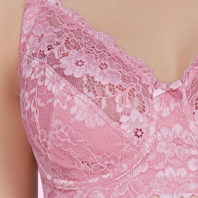 Non-Padded Non-Wired Full Cover Cotton Lace Support Bra - Wild Rose