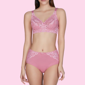 Non-Padded Non-Wired Full Cover Cotton Lace Support Bra - Wild Rose