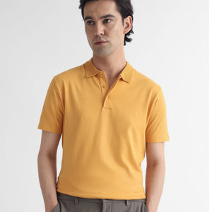 Rare Rabbit Men's Braidey Yellow Cotton Fabric Textured Collared Neck Half Sleeves Polo T-Shirt