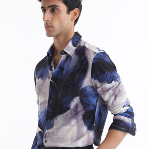 Rare Rabbit Men's Brims Purple Viscose Fabric Floral Print Full Sleeves Shirt