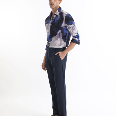 Rare Rabbit Men's Brims Purple Viscose Fabric Floral Print Full Sleeves Shirt