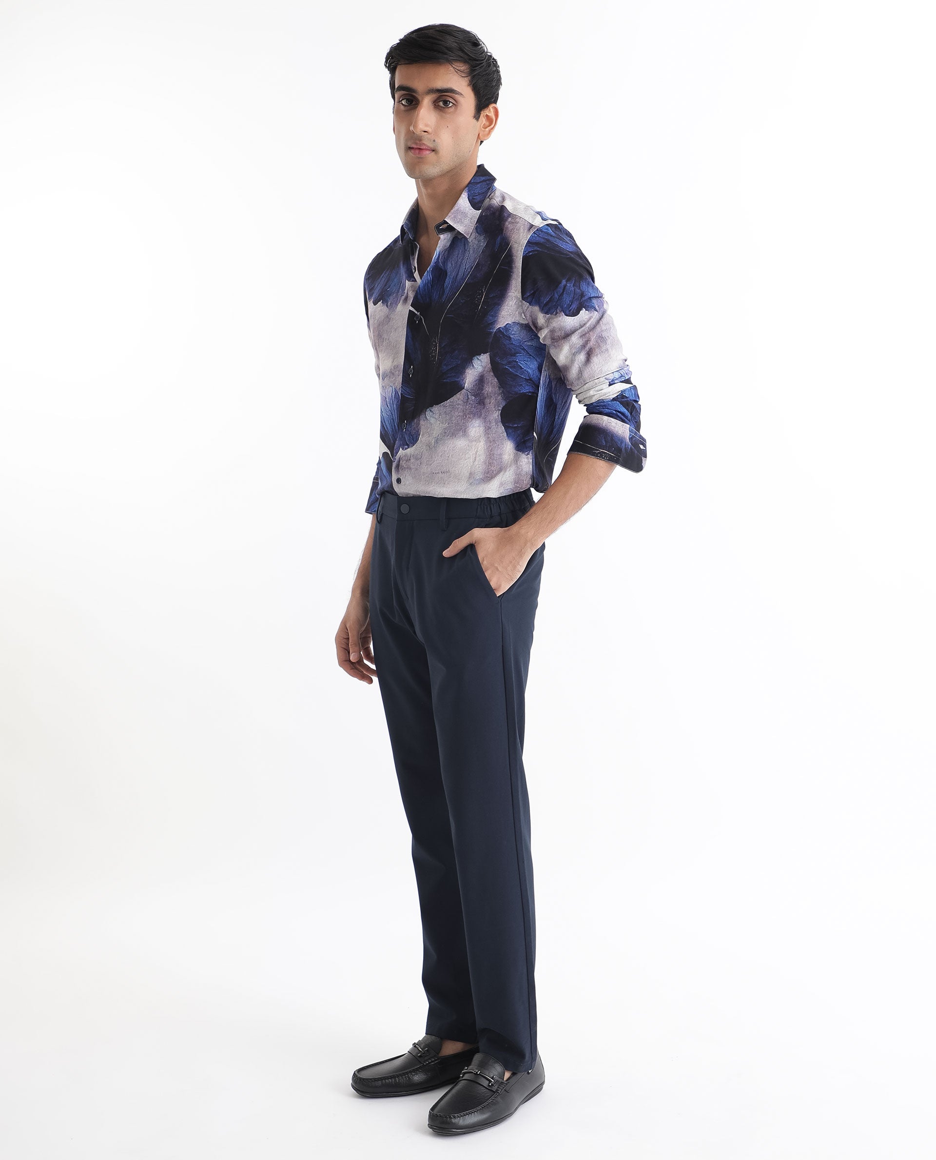 Rare Rabbit Men's Brims Purple Viscose Fabric Floral Print Full Sleeves Shirt