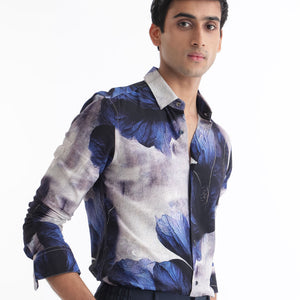 Rare Rabbit Men's Brims Purple Viscose Fabric Floral Print Full Sleeves Shirt