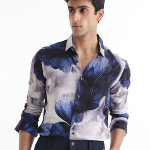 Rare Rabbit Men's Brims Purple Viscose Fabric Floral Print Full Sleeves Shirt