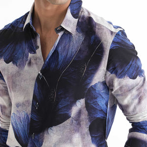 Rare Rabbit Men's Brims Purple Viscose Fabric Floral Print Full Sleeves Shirt