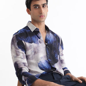 Rare Rabbit Men's Brims Purple Viscose Fabric Floral Print Full Sleeves Shirt