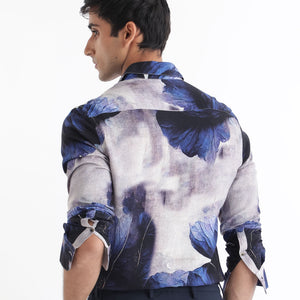 Rare Rabbit Men's Brims Purple Viscose Fabric Floral Print Full Sleeves Shirt