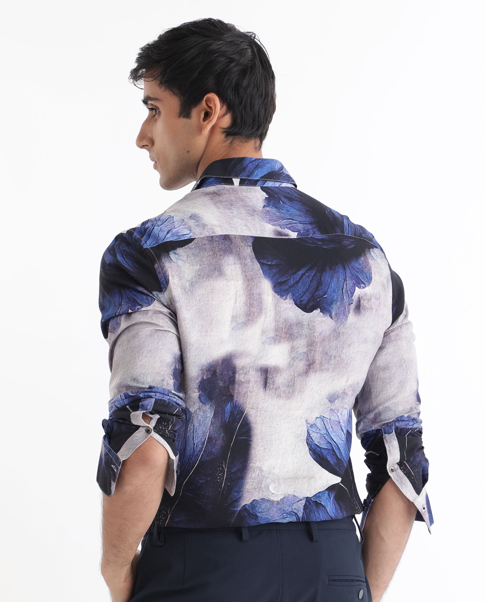 Rare Rabbit Men's Brims Purple Viscose Fabric Floral Print Full Sleeves Shirt