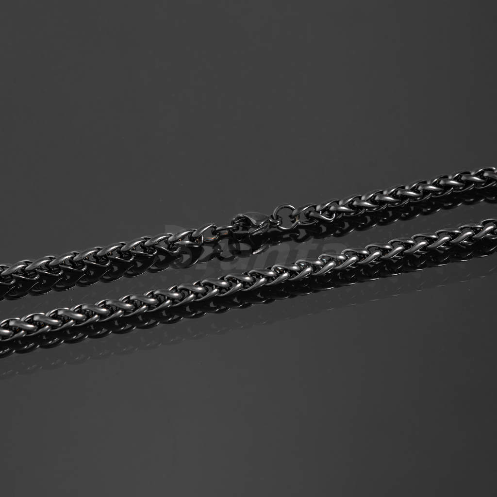 Black Stainless Steel Wheat Chain For Men (21.5 Inch)