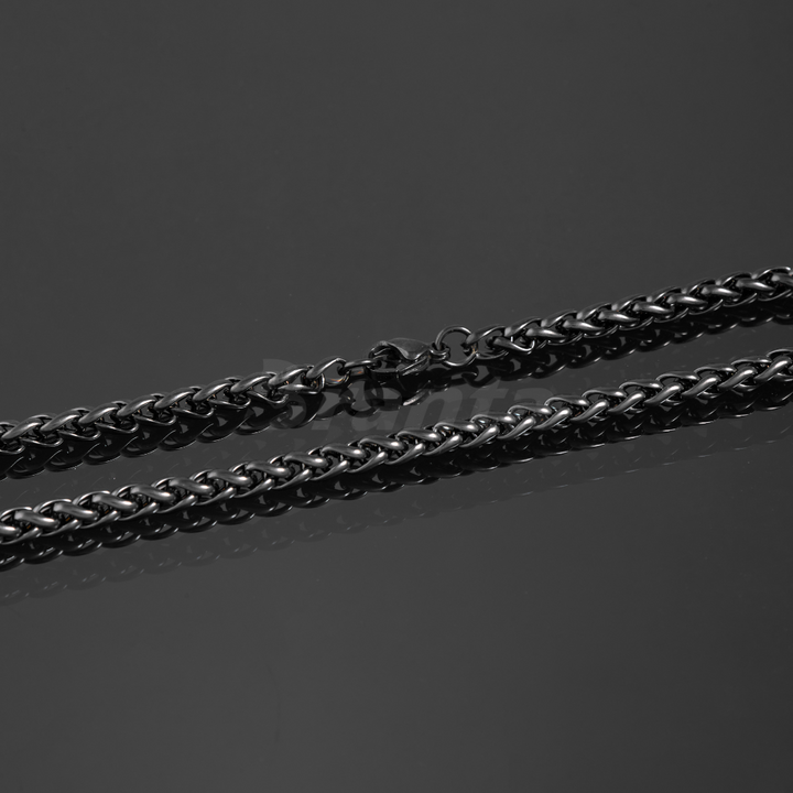 Black Stainless Steel Wheat Chain For Men (21.5 Inch)