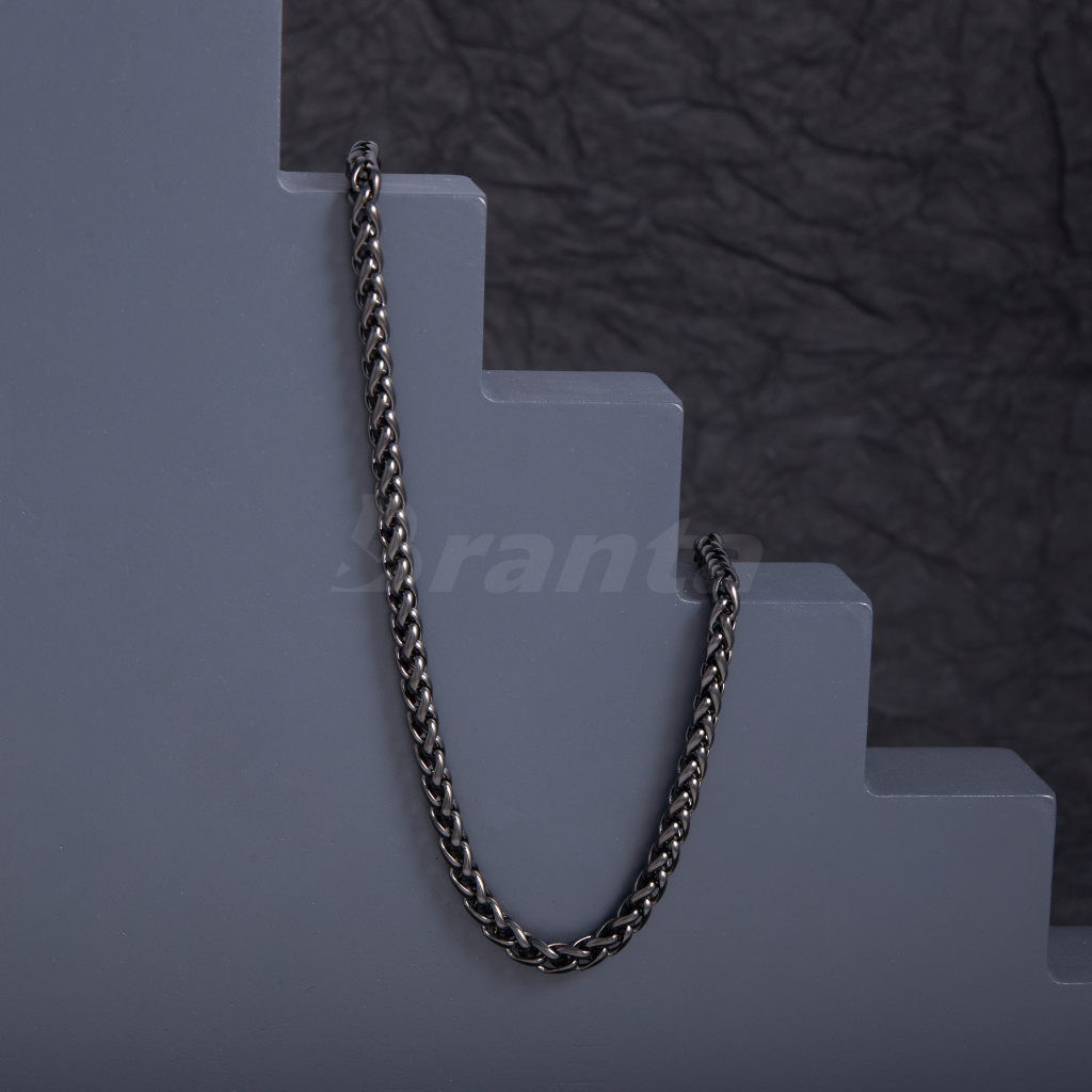 Black Stainless Steel Wheat Chain For Men (21.5 Inch)