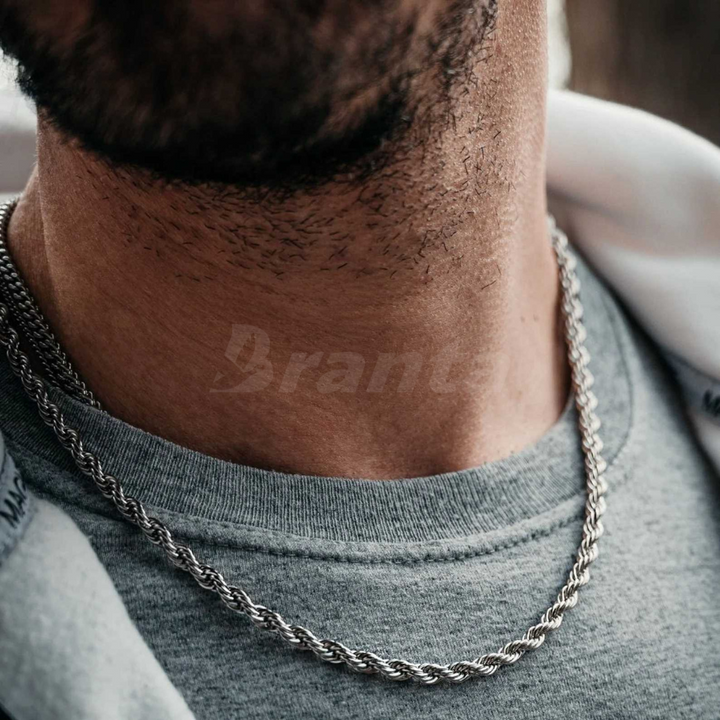 Silver Stainless Steel Rope Chain For Men ( 21.5 Inch)