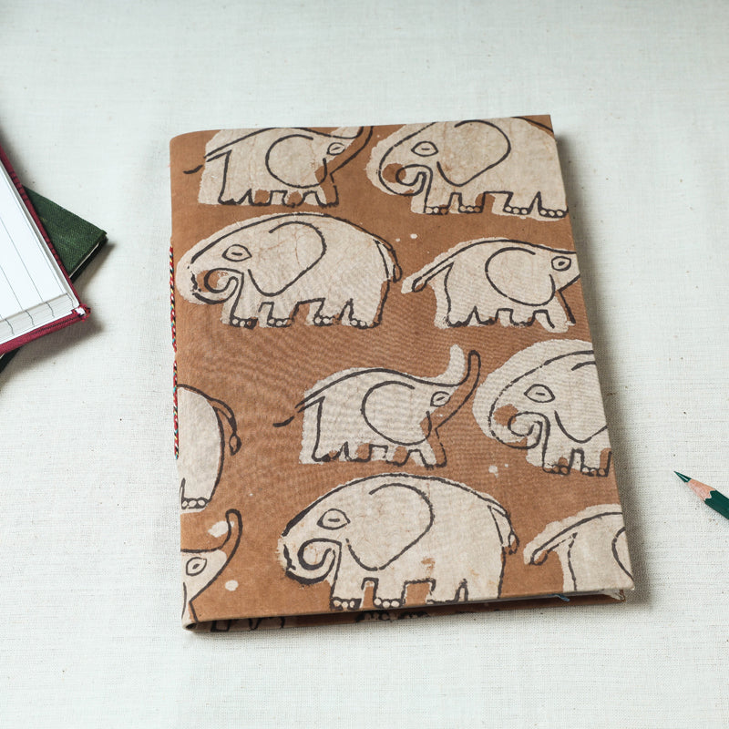 Brown - Art Block Print Fabric Cover Handmade Paper Notebook (9 x 7 in)